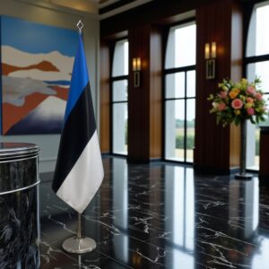 Drapeau estonie avec socle en marbre moderne