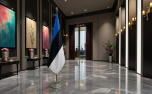 pied socle drapeau estonie sur estonie sur argenté diplomatique