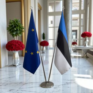 Pavillon estonie et socle en bois institutionnel