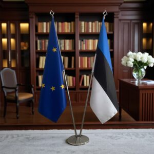 Bannière estonie et socle en marbre diplomatique