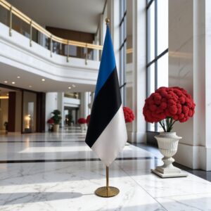 Drapeau estonie et socle en marbre professionnel