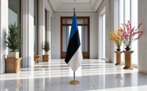 Bannière estonie et socle en marbre antidérapant