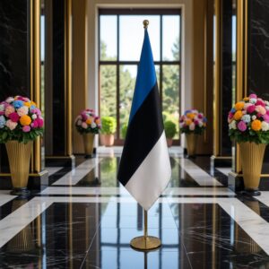 Drapeau estonie et socle en marbre stable
