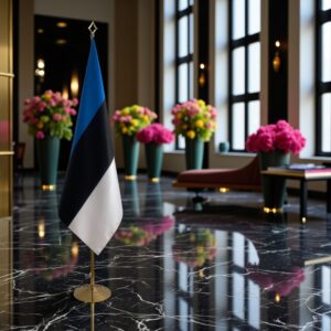 Bannière estonie pour socle en marbre antidérapant