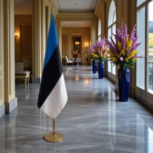 Drapeau estonie avec socle en marbre de protocole