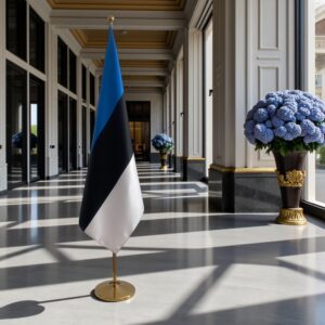Drapeau estonie avec socle en marbre stable