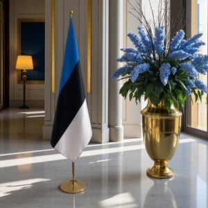 Bannière estonie avec socle en marbre institutionnel