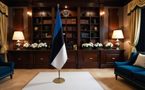 Bannière estonie avec socle en marbre de cérémonie