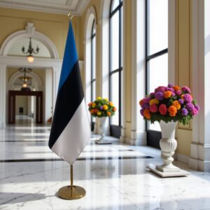 Bannière estonie sur socle en bois officiel