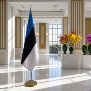 Pavillon estonie sur socle en bois diplomatique