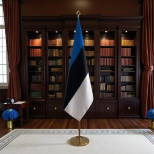Drapeau estonie sur socle en inox de cérémonie