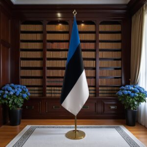 Bannière estonie sur socle en inox de bureau