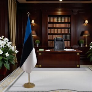 Bannière estonie sur socle en bois moderne