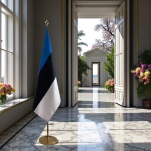 Drapeau estonie sur socle en bois design