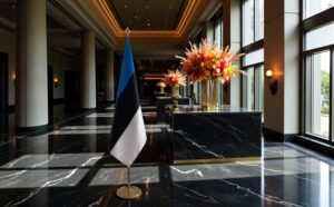 Pavillon estonie sur socle en bois de qualité