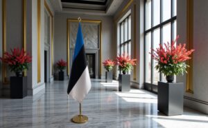 Bannière estonie sur socle en inox lourd