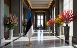 Pavillon estonie sur socle en inox stable