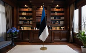 Drapeau estonie sur socle en inox institutionnel
