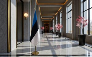 Bannière estonie sur socle en inox de prestige