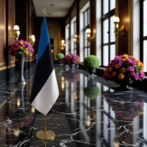 Drapeau estonie avec socle en marbre professionnel