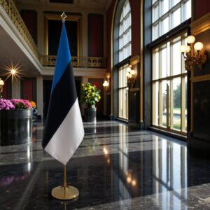 Bannière estonie sur socle en inox design