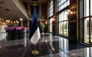 Drapeau estonie sur socle en inox de qualité