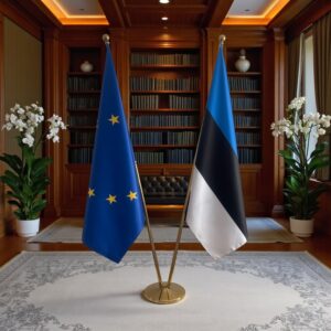 Bannière estonie sur socle en bois de protocole