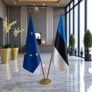 Drapeau estonie sur socle en marbre officiel