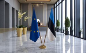 Bannière estonie sur socle en marbre diplomatique