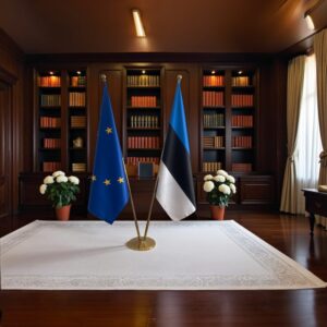Drapeau estonie sur socle en bois lourd