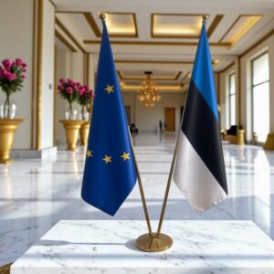 Bannière estonie sur socle en bois professionnel