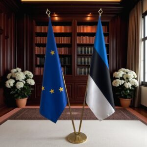 Bannière estonie sur socle en marbre antidérapant