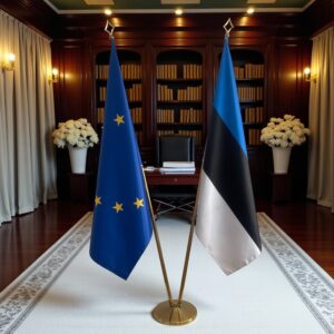 Drapeau estonie sur socle en marbre stable