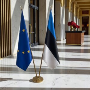 Pavillon estonie sur socle en marbre de bureau