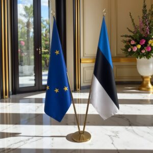 Drapeau estonie sur socle en marbre de protocole
