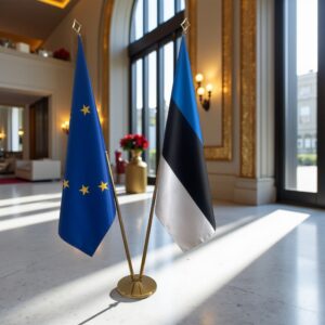 Drapeau estonie sur socle en marbre élégant