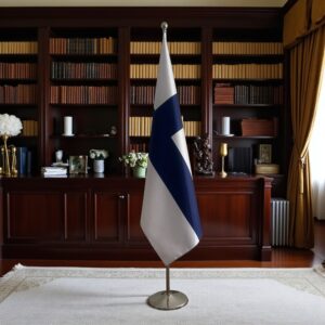 Drapeau Finlande sur socle en marbre moderne