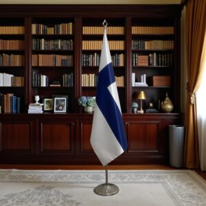 Drapeau Finlande sur socle en marbre robuste