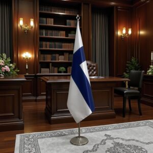 Bannière Finlande sur socle en marbre de qualité