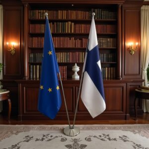 Pavillon Finlande et socle en bois institutionnel