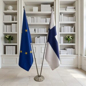 Drapeau Finlande et socle en marbre moderne