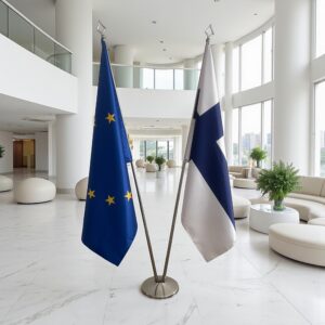 Drapeau Finlande et socle en marbre professionnel