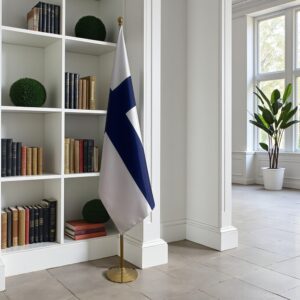 Drapeau Finlande sur socle en marbre professionnel