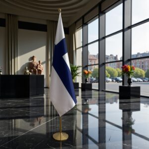 Bannière Finlande sur socle en marbre antidérapant