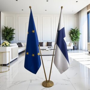 Drapeau Finlande avec socle en marbre moderne