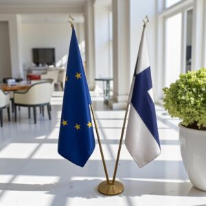 Bannière Finlande avec socle en marbre de cérémonie