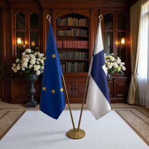 Drapeau Finlande avec socle en marbre professionnel