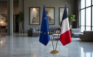 Bannière france sur socle en bois professionnel