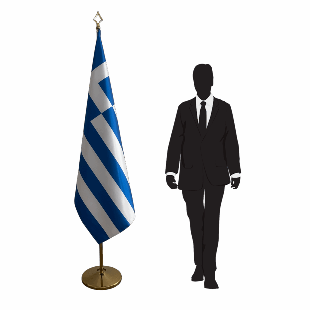 Bannière grece sur socle en marbre institutionnel