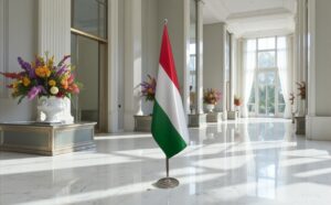 Drapeau Hongrie sur socle en inox institutionnel